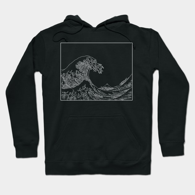 The Great Wave Off Kanagawa White ink Hoodie by HappyGiftArt